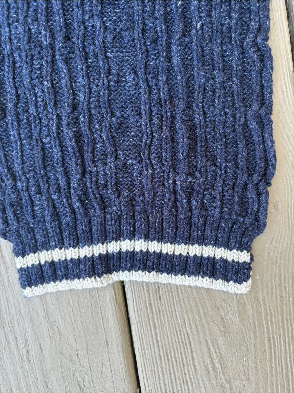 GAP Navy Cable Knit Kids Scarf with White Stripe Trim